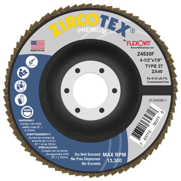 FlexOvit 4-1/2 X 7/8 ZircoTex Flap Disc #Z4530F